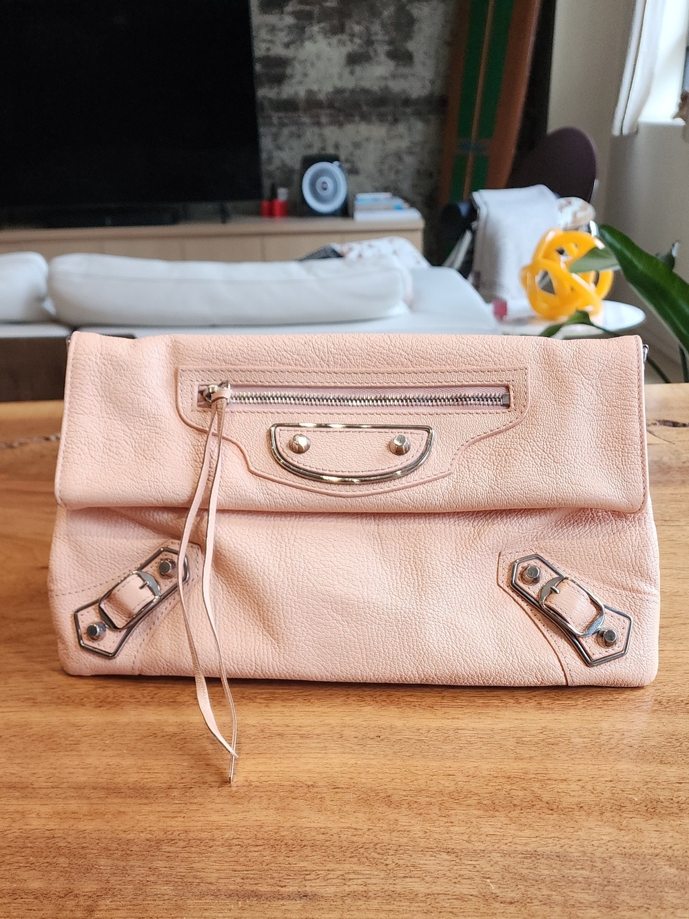 Balenciaga Metallic Edge Classic Envelope Bag Clutch - Pale Pink/Peach